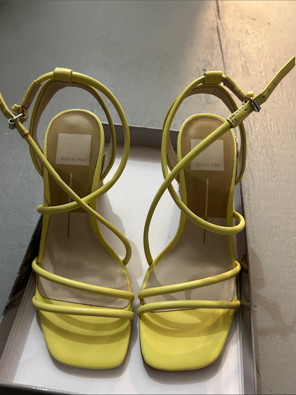 Dolce Vita Lemon-Yellow Strappy Heeled Sandals